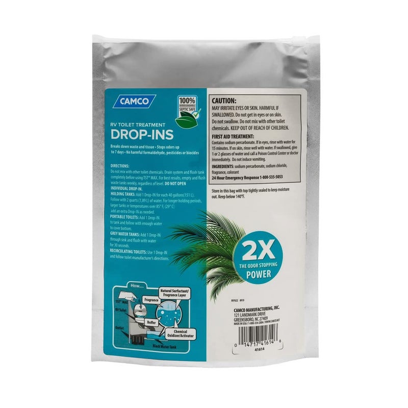 Camco كامكو TST MAX علاج مرحاض RV - التحكم في الروائح غير المرغوب فيها وتفكيك النفايات والأنسجة - آمن لخزانات الصرف الصحي - رائحة نسيم المحيط - 15 حزمة (41614) - Image 2